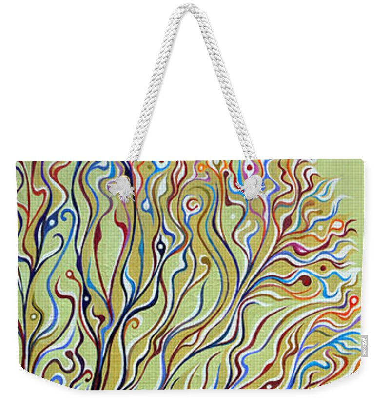 Winter Weekender Tote Bag featuring the painting WinterTainment Tree by Amy Ferrari