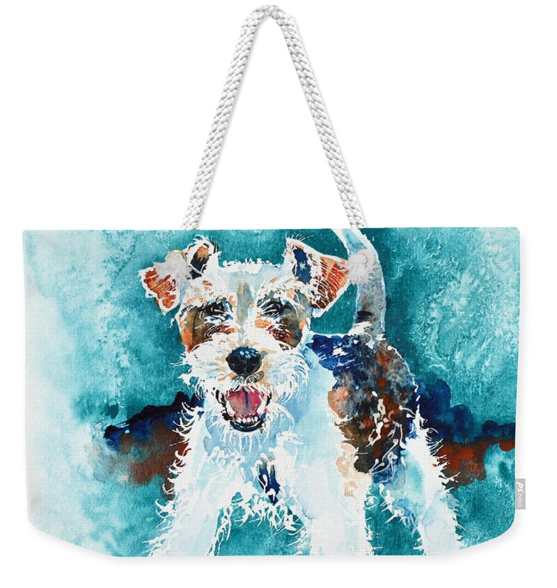 Wire Fox Terrier Weekender Tote Bag featuring the painting Wire Fox Terrier by Zaira Dzhaubaeva