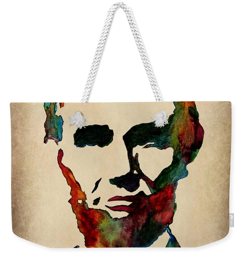 Abraham Lincoln Weekender Tote Bag featuring the painting Wise Abraham Lincoln Quote by Georgeta Blanaru