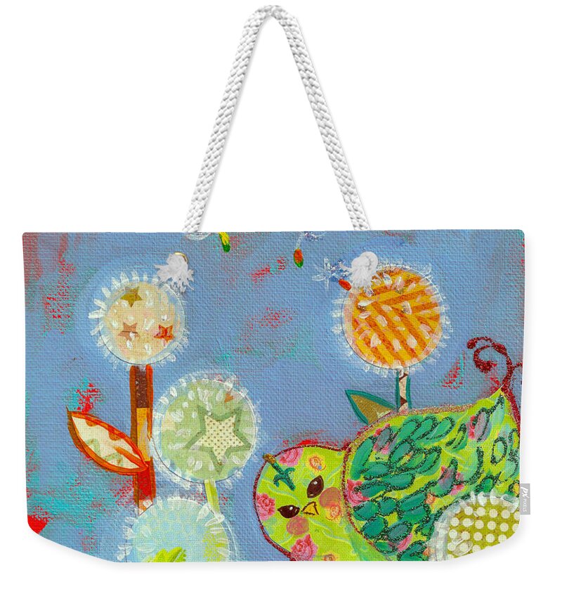 Bird Weekender Tote Bag featuring the painting Wishful Thinking Birdy by Shelley Overton