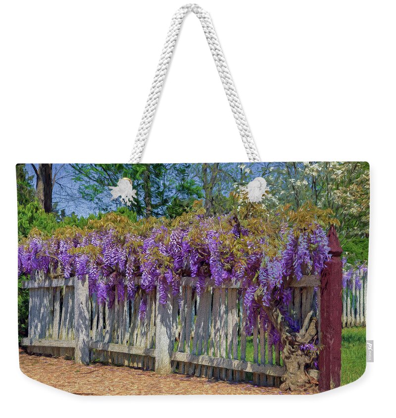 Wisteria Weekender Tote Bag featuring the photograph Wisteria Fence by Jerry Gammon
