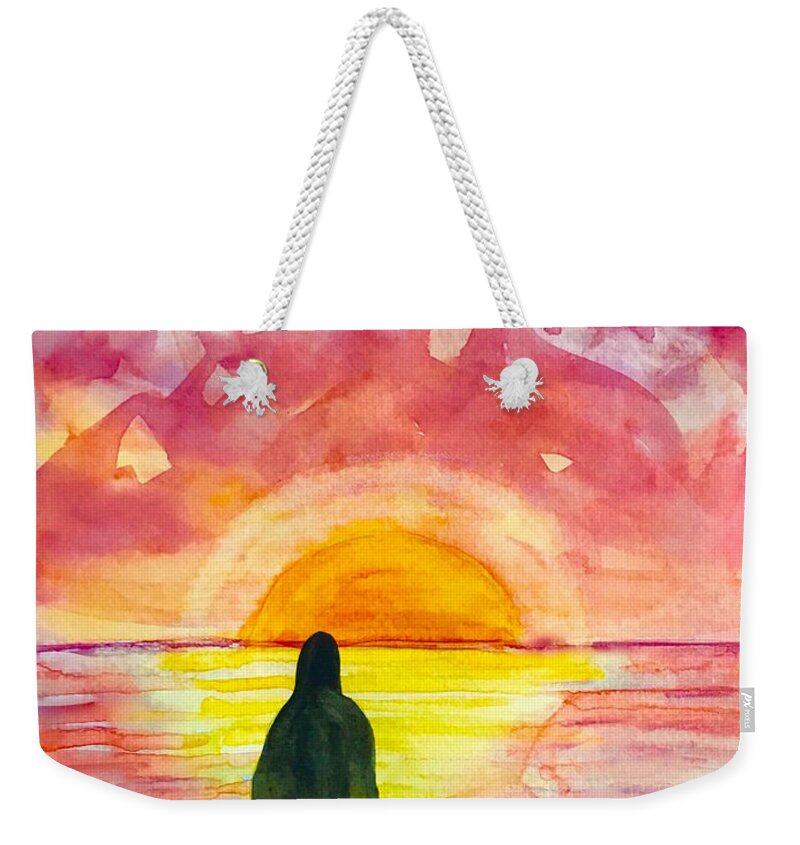 Sun Rise Weekender Tote Bag featuring the painting With you by Wonju Hulse
