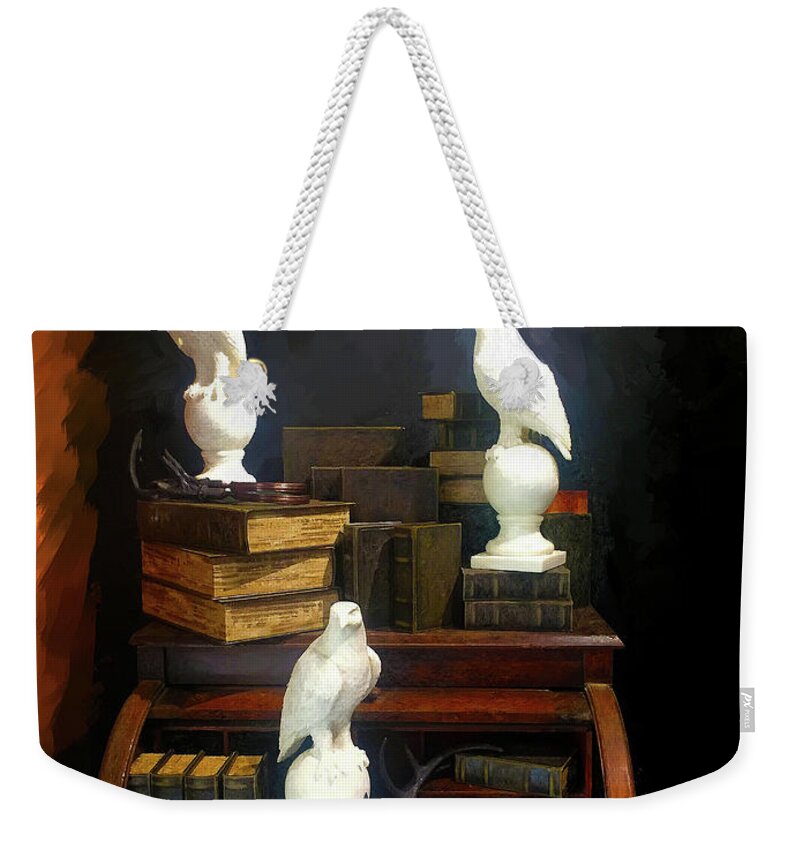 Library Weekender Tote Bag featuring the painting Wizards Library by Portraits By NC