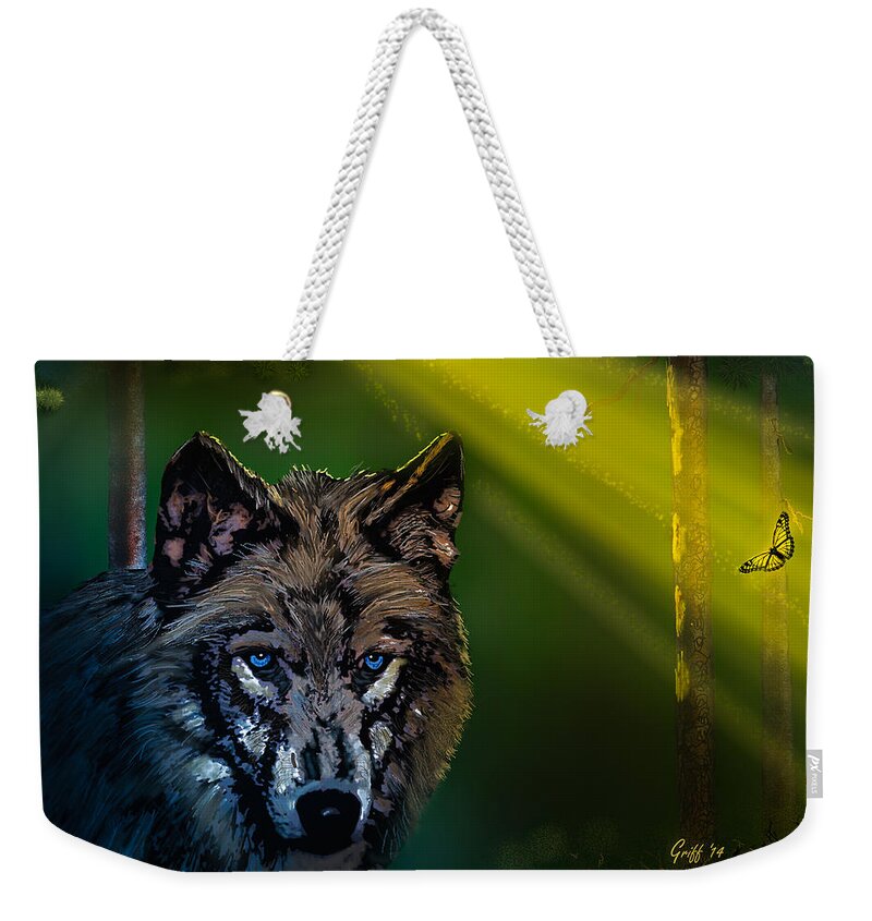 Canada Weekender Tote Bag featuring the digital art Wolf of the Dark Wood by J Griff Griffin