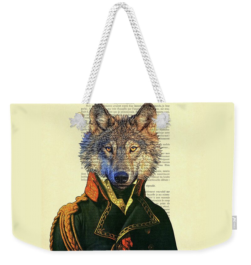 Wolf Weekender Tote Bag featuring the digital art Wolf portrait illustration by Madame Memento
