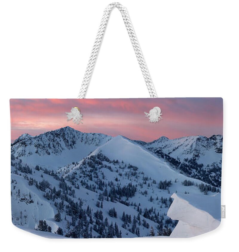 Alta Weekender Tote Bag featuring the photograph Wolverine Cirque Sunrise Panoramic by Brett Pelletier