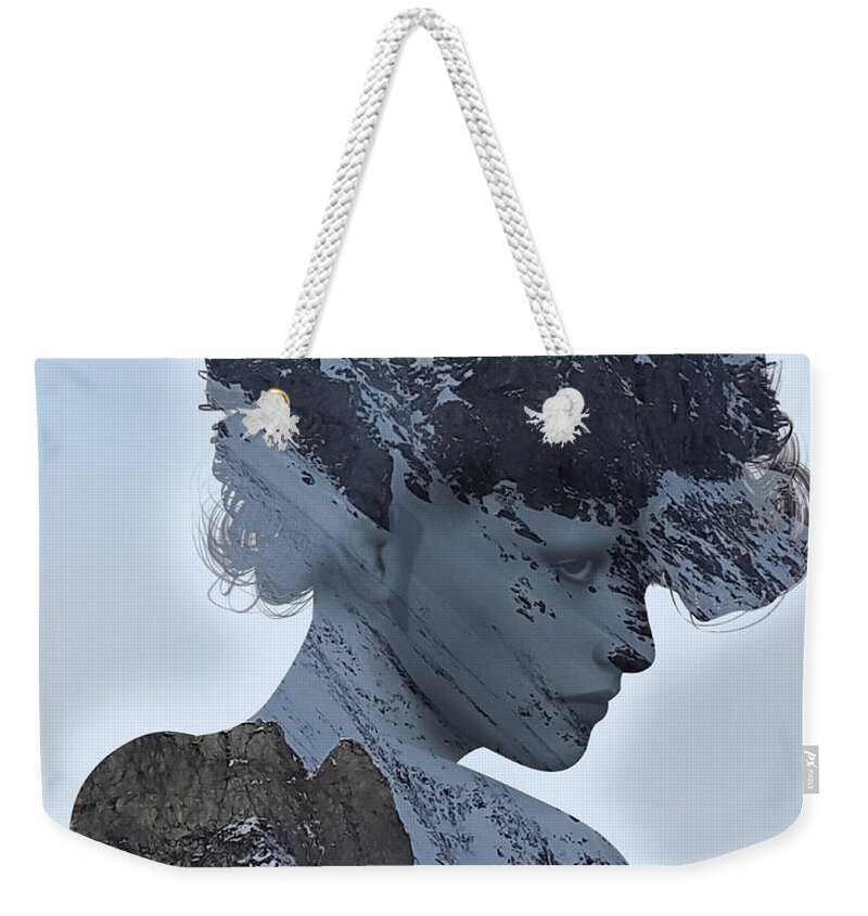 Portrait Weekender Tote Bag featuring the photograph Woman and A Snowy Mountain by Anthony Murphy
