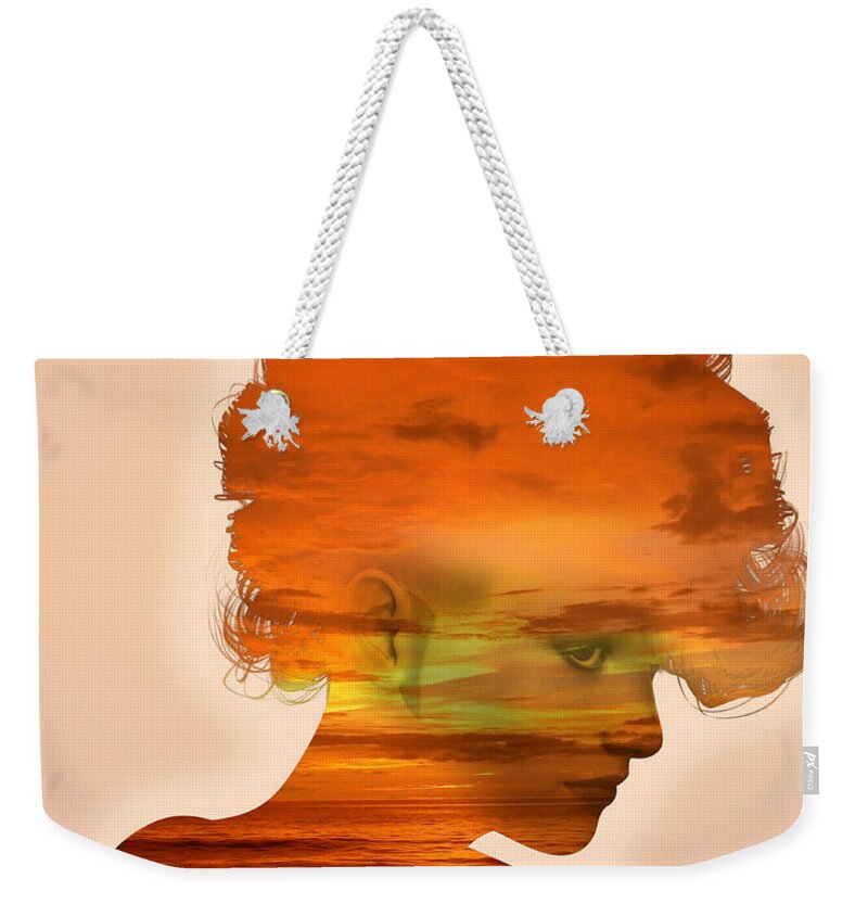 Portrait Weekender Tote Bag featuring the digital art Woman and a Sunset by Anthony Murphy