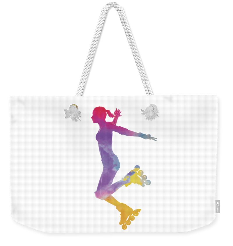 Roller Skaters Weekender Tote Bag featuring the painting Woman in roller skates 03 in watercolor by Pablo Romero
