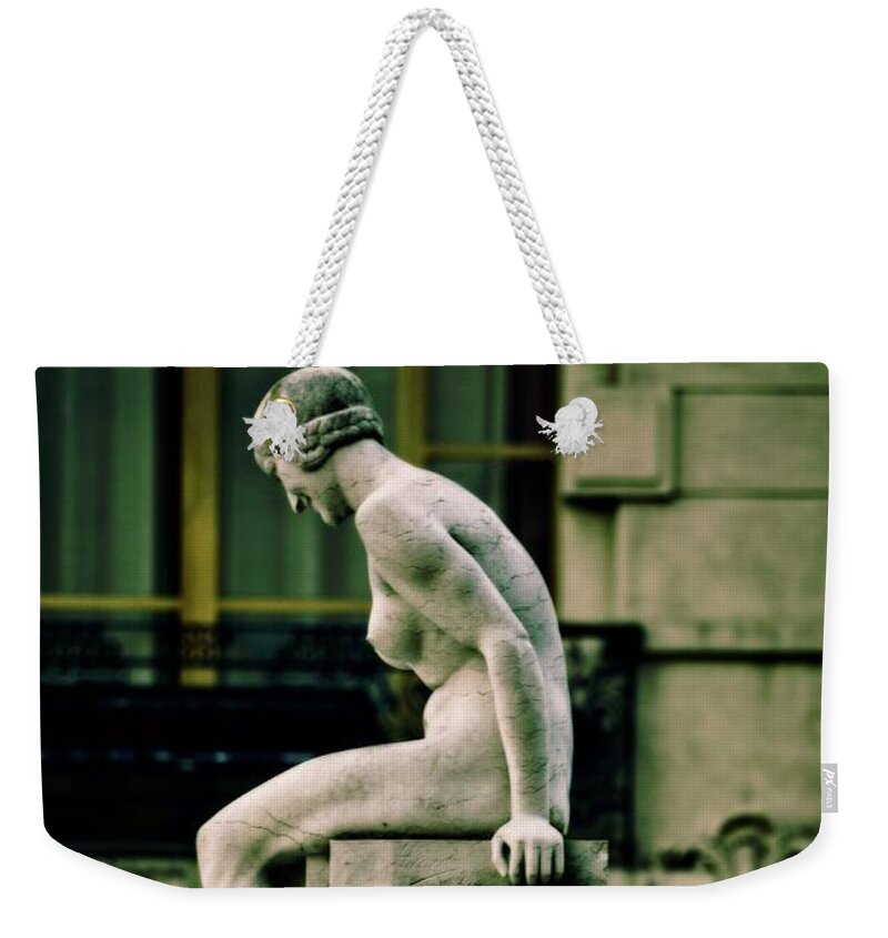 Statue Weekender Tote Bag featuring the photograph Woman on the Fountain by Mary Machare