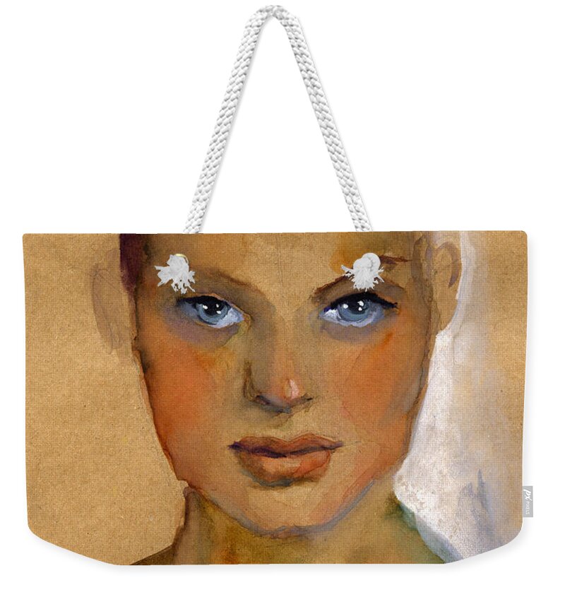 Portrait Weekender Tote Bag featuring the painting Woman portrait sketch by Svetlana Novikova