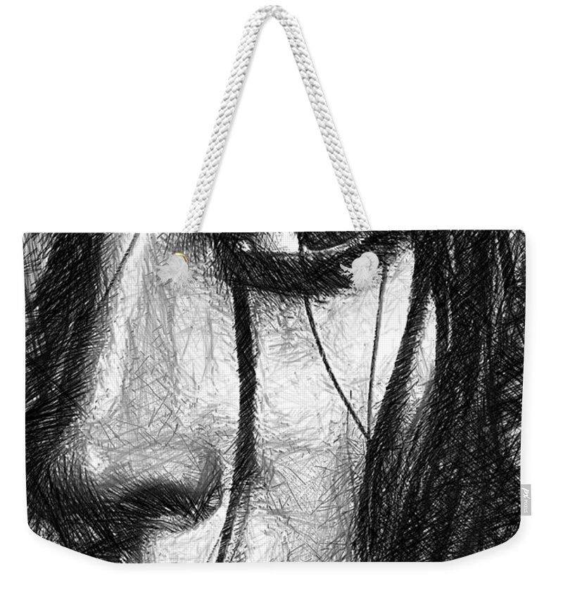 Female Weekender Tote Bag featuring the digital art Woman Sketch in Black and White by Rafael Salazar