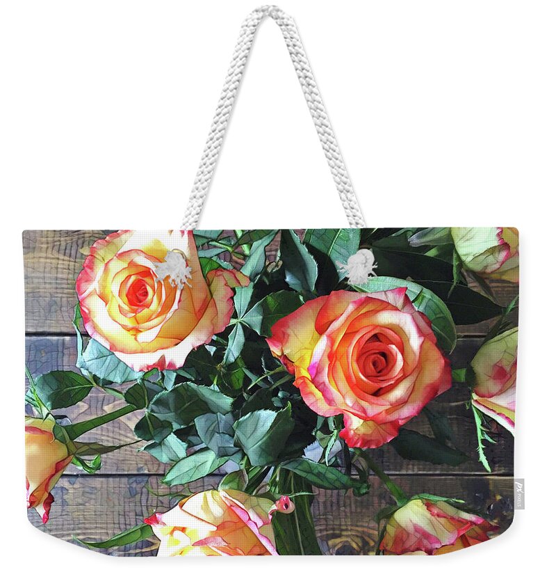 Bouquet Weekender Tote Bag featuring the painting Wood and Roses by Shadia Derbyshire