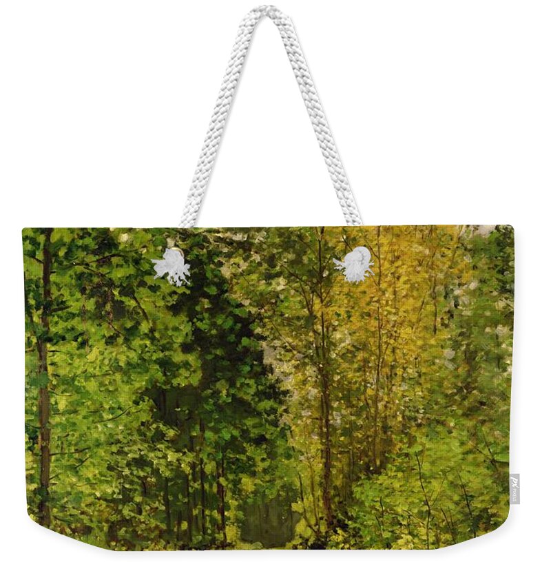Wooded Path Weekender Tote Bag featuring the painting Wooded Path by Claude Monet