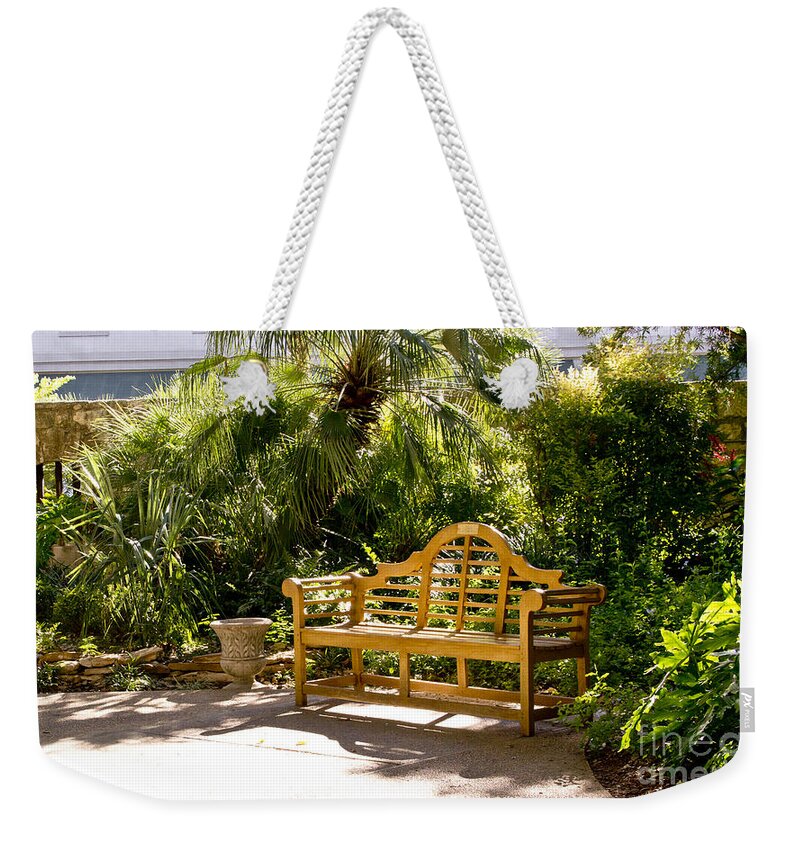Bench Weekender Tote Bag featuring the photograph Wooden Bench in Alamo by Elena Perelman