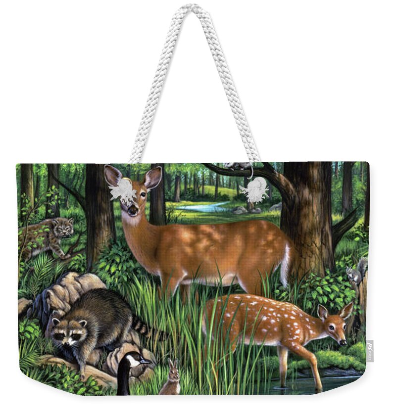 Animals Weekender Tote Bag featuring the painting Woodland by Jerry LoFaro