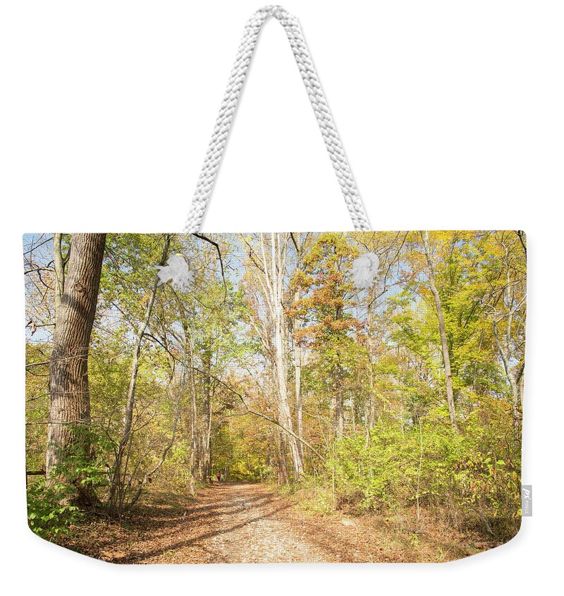 Back Road Weekender Tote Bag featuring the photograph Woodland Path, Autumn, Montgomery County, Pennsylvania by A Macarthur Gurmankin