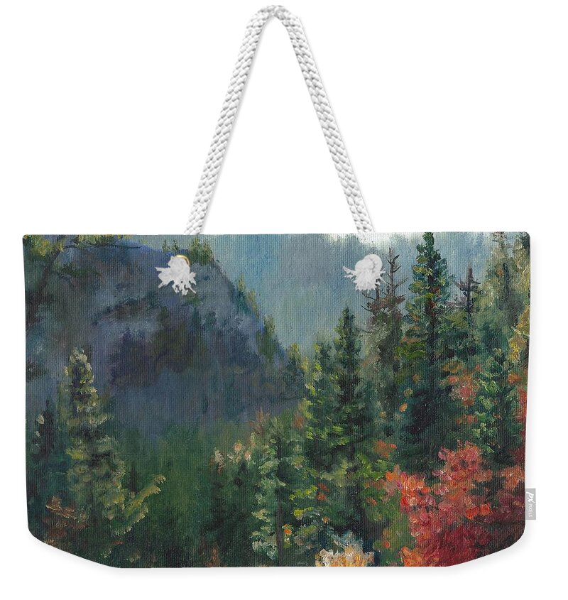 Intermittent Spring Weekender Tote Bag featuring the painting Woodland Wonder by Lori Brackett