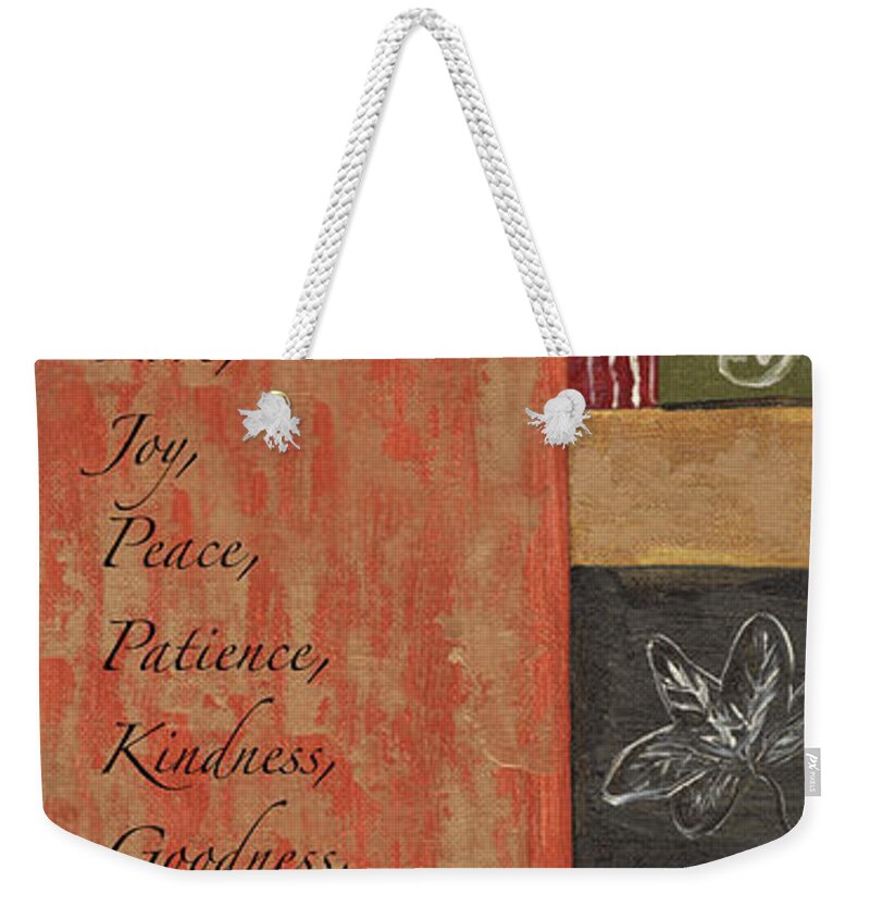 Bible Weekender Tote Bag featuring the painting Words To Live By, Fruit of the Spirit by Debbie DeWitt