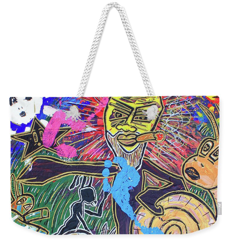 Painting - Acrylic Weekender Tote Bag featuring the painting World Buggin Aftermath by Odalo Wasikhongo