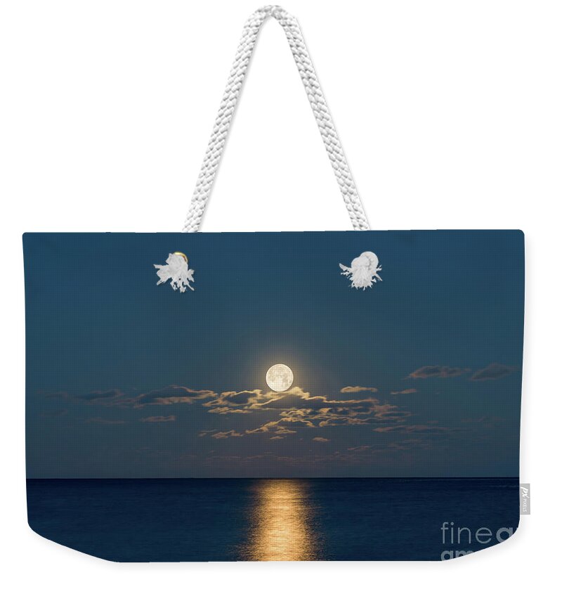 Atlantic Ocean Weekender Tote Bag featuring the photograph Worm Moon Over The Atlantic by Michael Ver Sprill