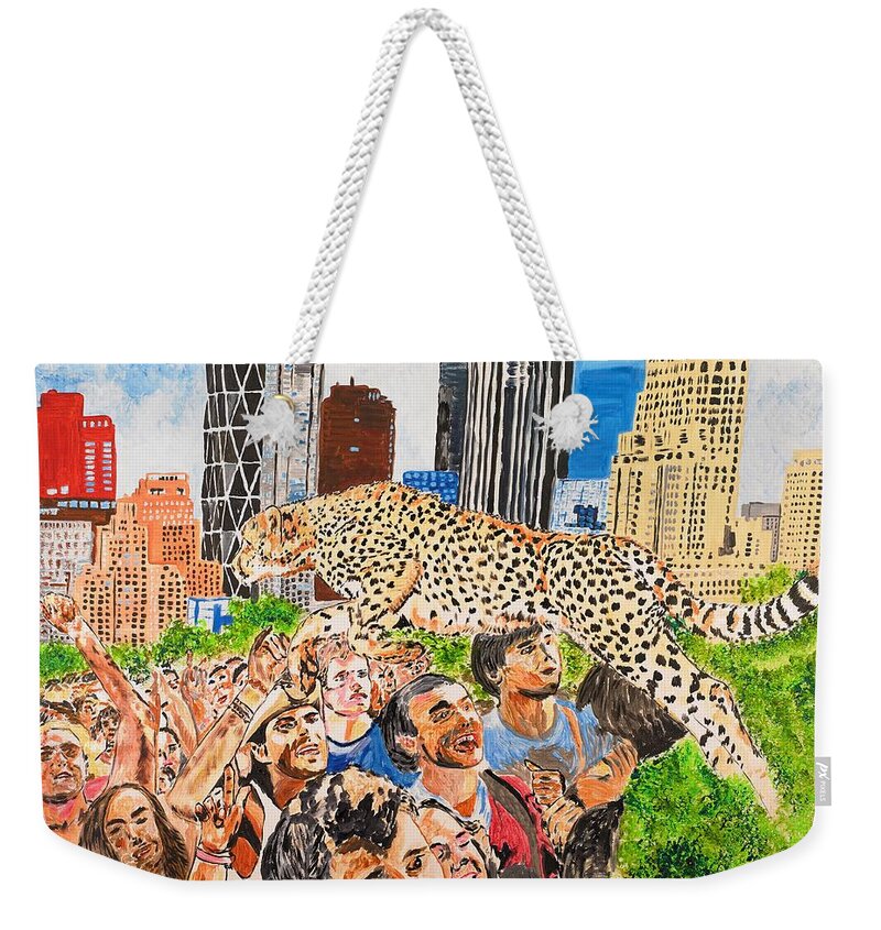 Cat Weekender Tote Bag featuring the painting Worship and Kill by Valerie Ornstein