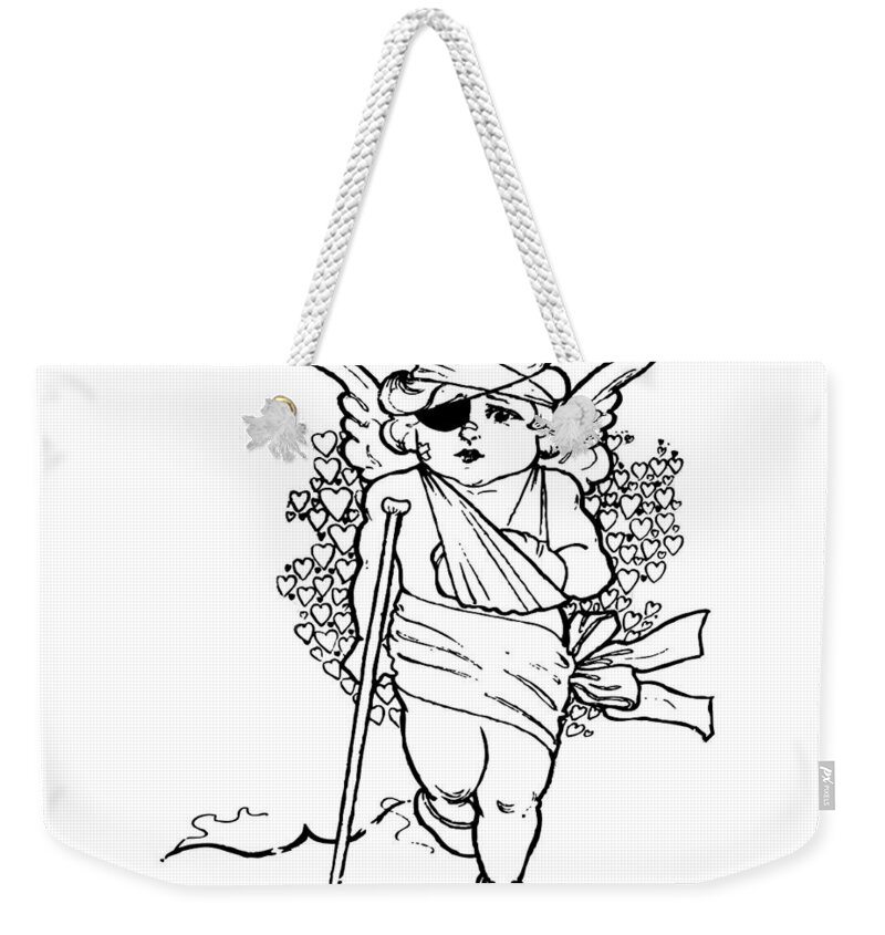 Wounded Weekender Tote Bag featuring the digital art Wounded Cupid by Newwwman