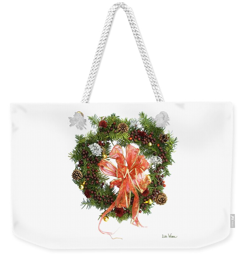 Lise Winne Weekender Tote Bag featuring the digital art Wreath With Bow by Lise Winne