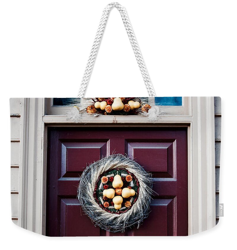 Williamsburg Weekender Tote Bag featuring the photograph Wreath with Pears by Rachel Morrison