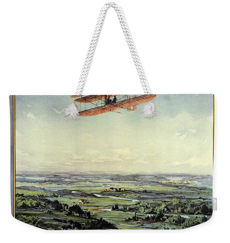 Dayton Weekender Tote Bag featuring the mixed media Wright Brothers - World's Greatest Aviators - Dayton, Ohio - Retro travel Poster - Vintage Poster by Studio Grafiikka