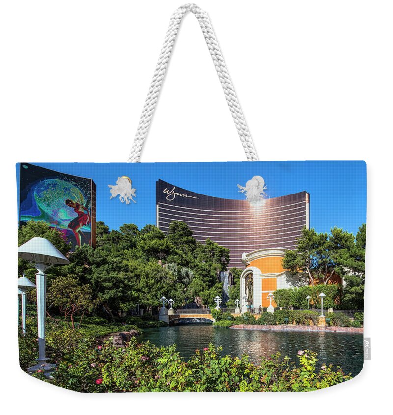Wynn Casino Fountain Show Weekender Tote Bag featuring the photograph Wynn Casino in the Late Afternoon 2 to 1 Ratio by Aloha Art
