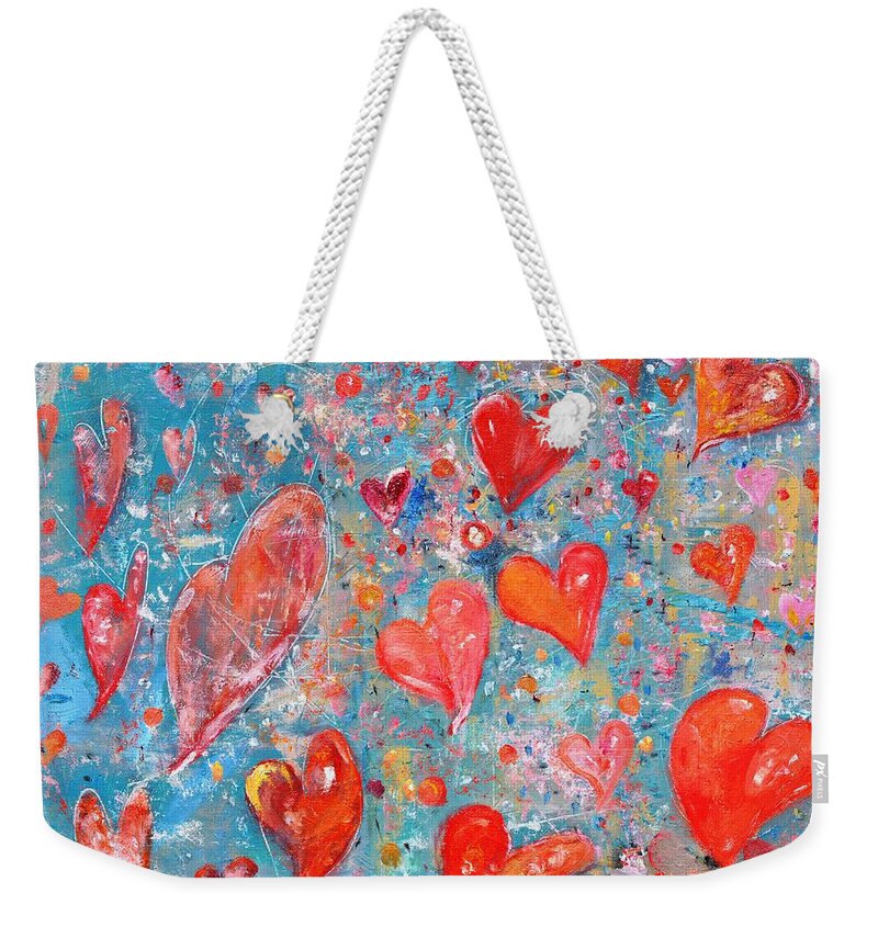 Love Weekender Tote Bag featuring the painting Xoxo by Evelina Popilian