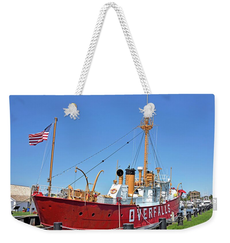 Lightship Overfalls Weekender Tote Bag featuring the photograph Lightship Overfalls Lewes Delaware by Brendan Reals