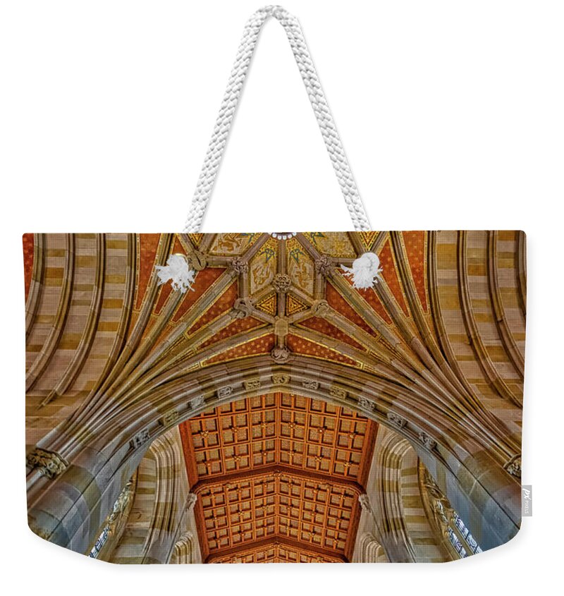 Yale University Weekender Tote Bag featuring the photograph Yale University Sterling Library by Susan Candelario