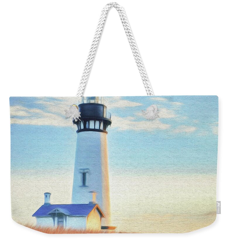 Lighthouse Weekender Tote Bag featuring the digital art Yaquina Head Lighthouse by Walter Colvin