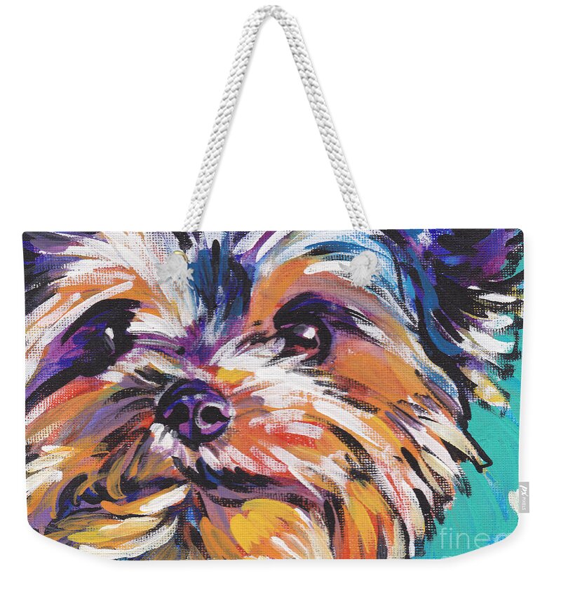 Yorkshire Terrier Weekender Tote Bag featuring the painting Yay Yorkie by Lea S