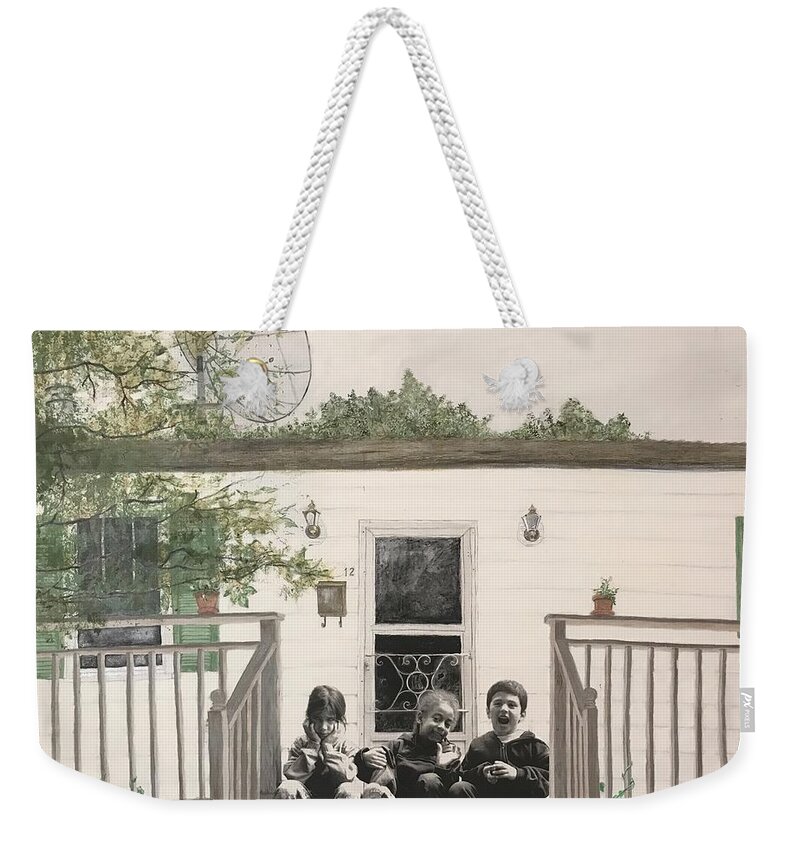 Realism Weekender Tote Bag featuring the painting Yeah, You Boys Always Stick Together by Leah Tomaino
