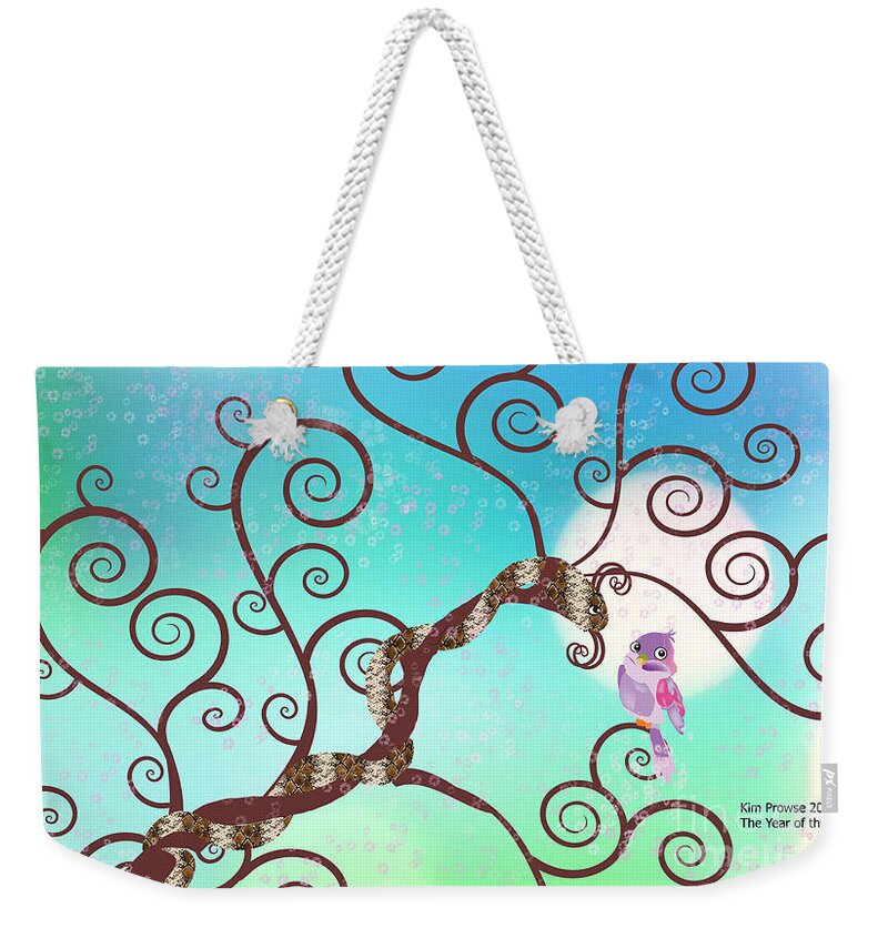 Snake Illustration Weekender Tote Bag featuring the digital art Year of The Snake by Kim Prowse