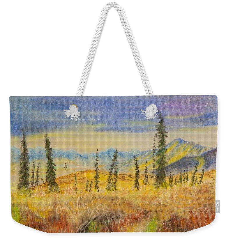 Pastels Weekender Tote Bag featuring the pastel Yellow Alaska by Betsy Carlson Cross
