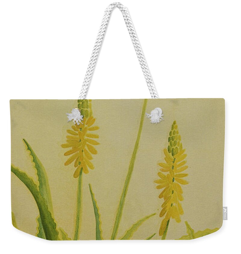 Aloe Weekender Tote Bag featuring the painting Yellow Aloe by Sandra Neumann Wilderman