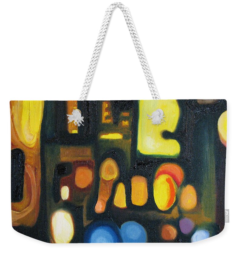 Abstract Weekender Tote Bag featuring the painting Yellow and Blue by Patricia Arroyo