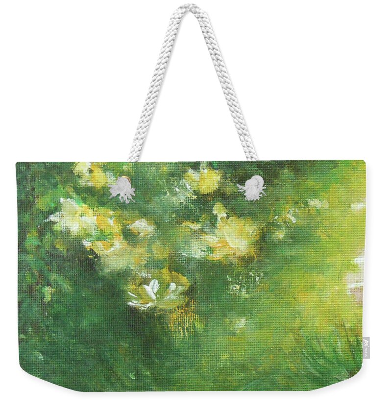 Abstract Weekender Tote Bag featuring the painting Yellow and White by Jane See