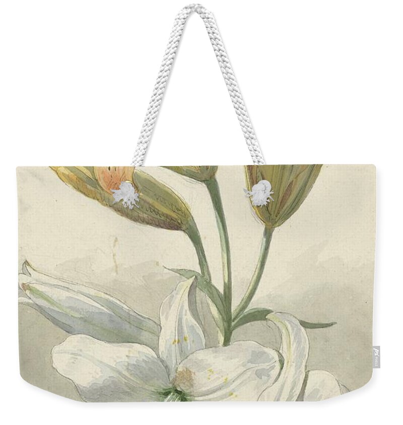 Yellow And White Lilies Weekender Tote Bag featuring the painting Yellow and White Lilies by Willem van