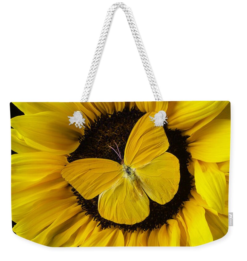Yellow Butterfly on Yellow Weekender Bag
