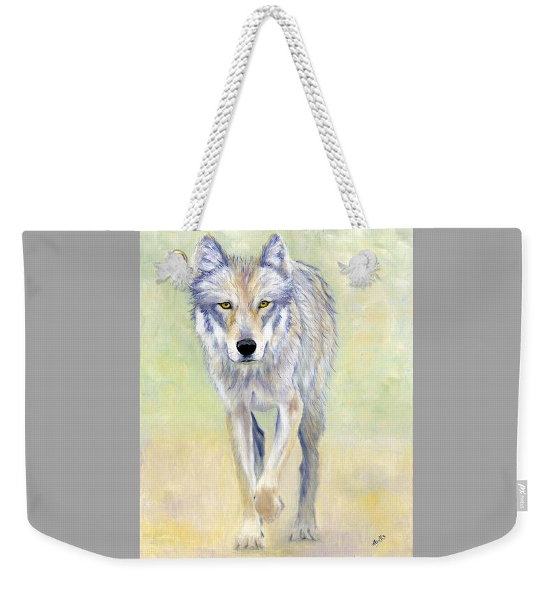 Wolves Weekender Tote Bag featuring the painting Yellow Eyes by Deborah Butts