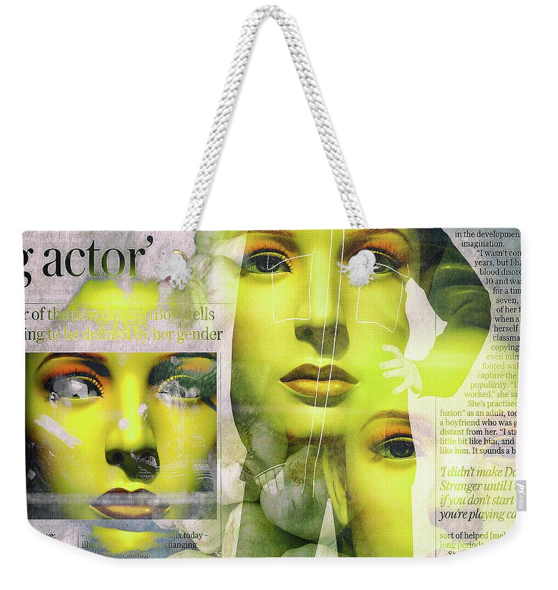 Face Weekender Tote Bag featuring the digital art Yellow faces with garlic by Gabi Hampe