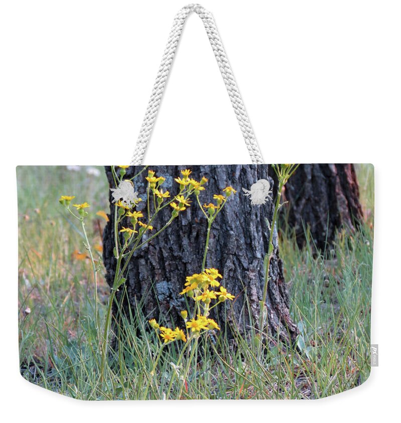 Flower Weekender Tote Bag featuring the painting Yellow Flowers by Laurel Powell