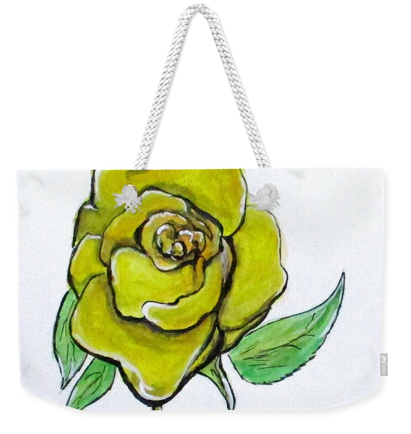 Flowers Weekender Tote Bag featuring the painting Yellow-Green Rose by Clyde J Kell