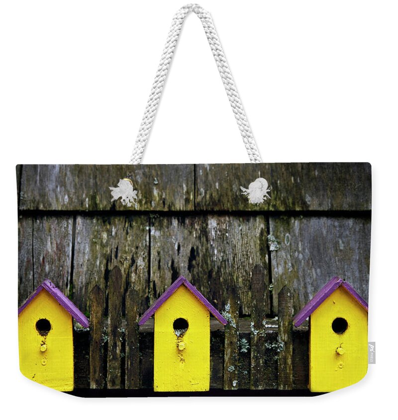 Bird House Weekender Tote Bag featuring the photograph Yellow Homes - 365-268 by Inge Riis McDonald