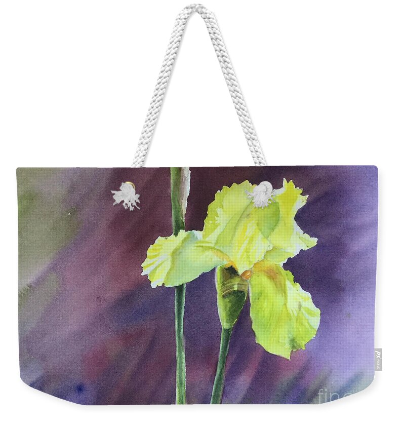 Yellow Iris Weekender Tote Bag featuring the painting Yellow Iris by Watercolor Meditations